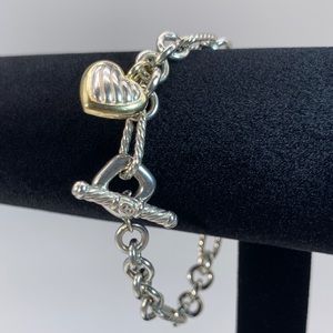 David Yurman SS 18k Heart Figaro Link Bracelet